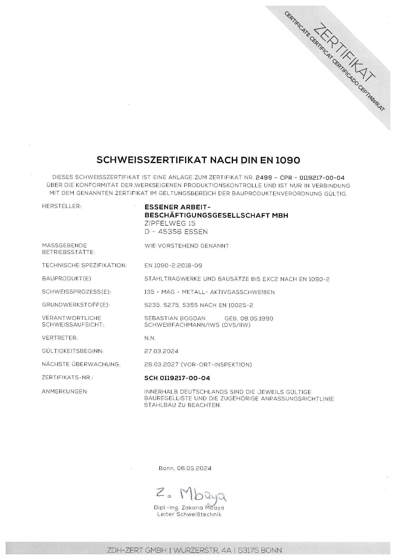 Schweißzertifikat 202405